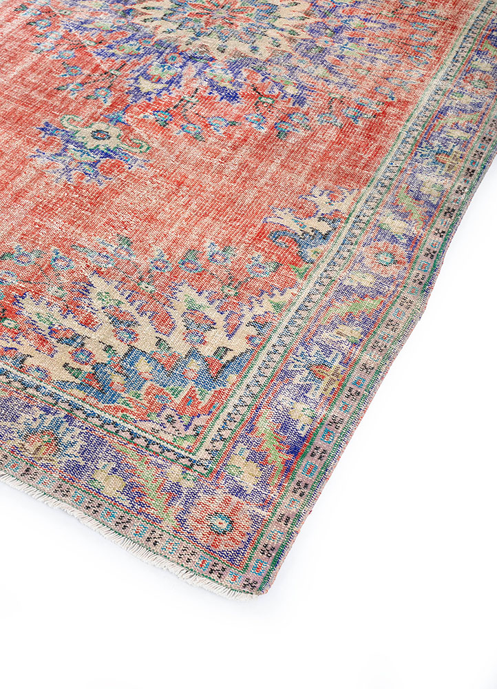 vintage red and orange wool hand knotted Rug - FloorShot