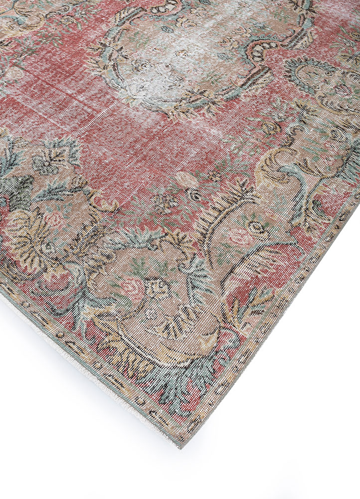 vintage red and orange wool hand knotted Rug - FloorShot