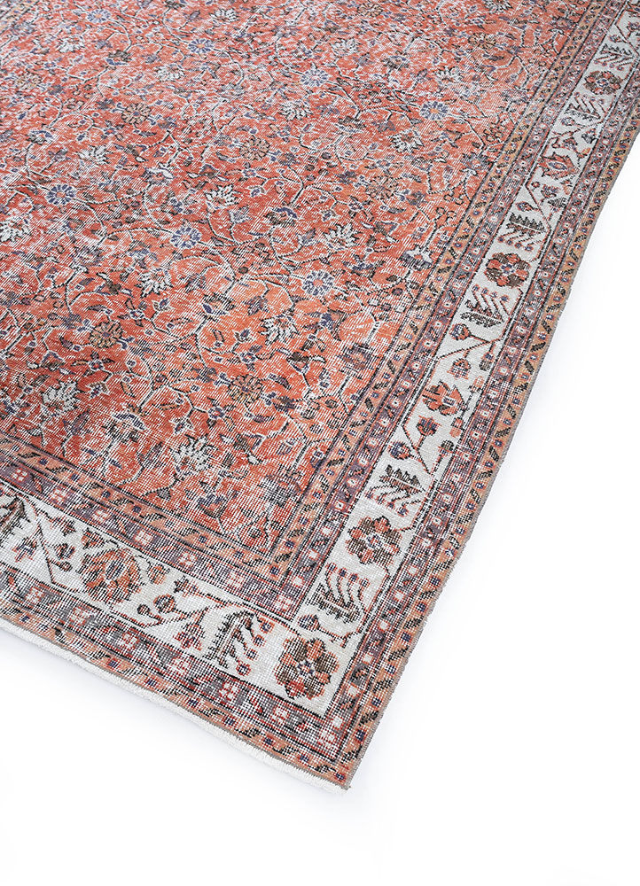 vintage red and orange wool hand knotted Rug - FloorShot
