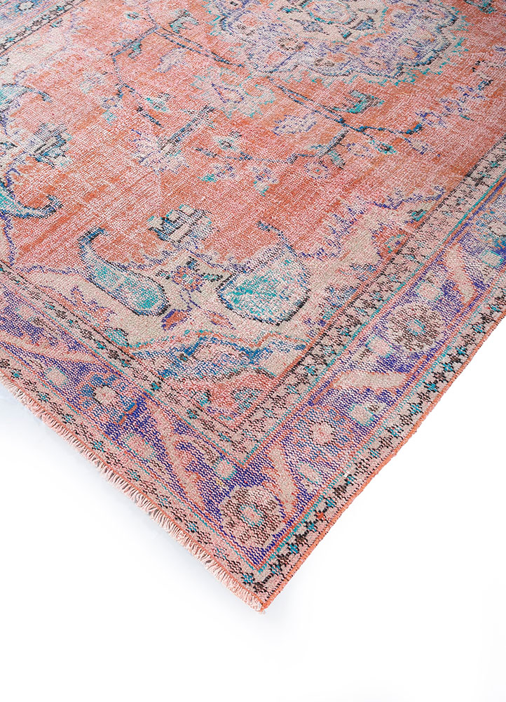 vintage red and orange wool hand knotted Rug - FloorShot