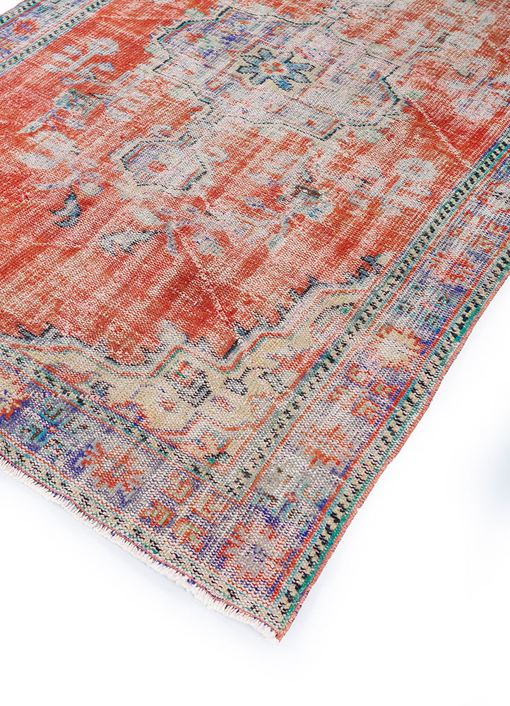 vintage red and orange wool hand knotted Rug - FloorShot