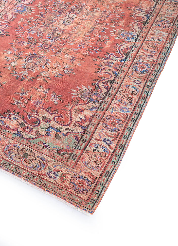 vintage red and orange wool hand knotted Rug - FloorShot