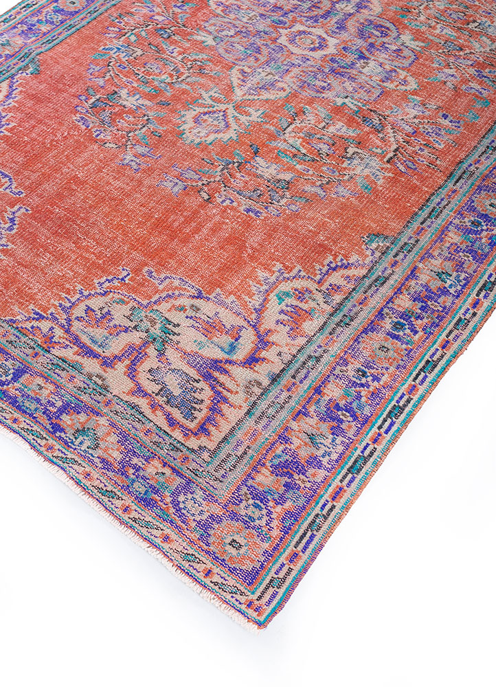 vintage red and orange wool hand knotted Rug - FloorShot