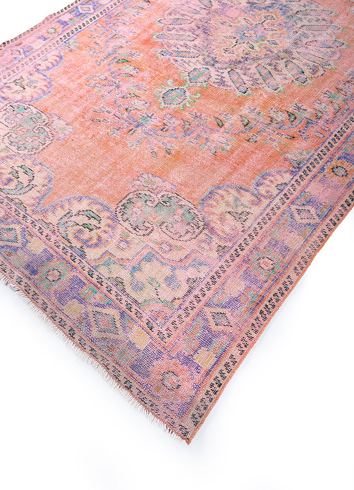 vintage red and orange wool hand knotted Rug - FloorShot