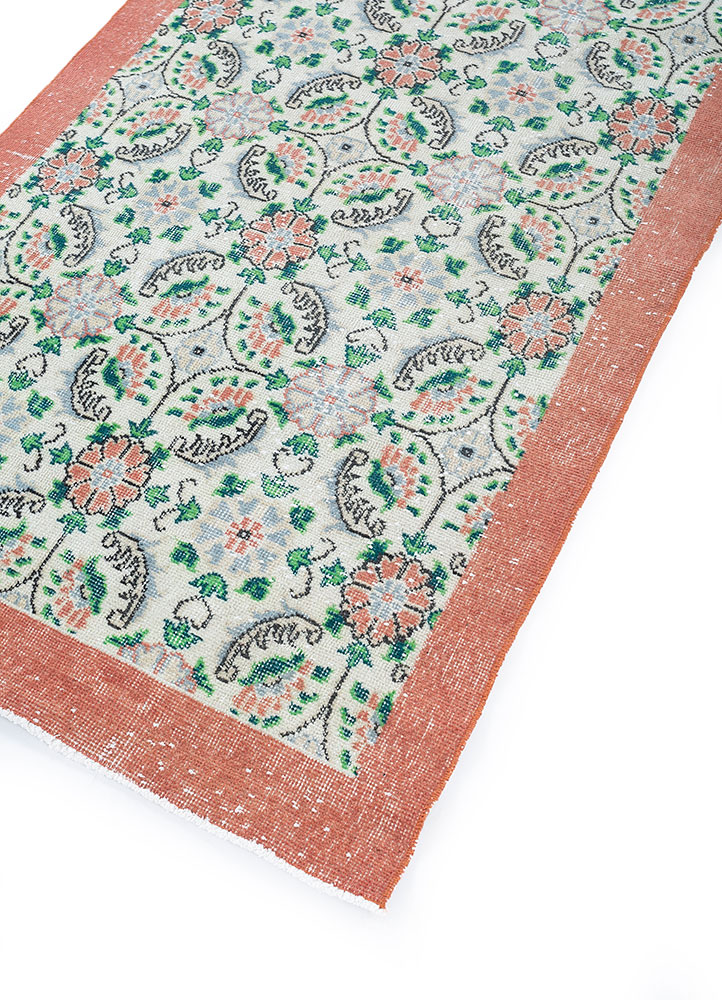 vintage red and orange wool hand knotted Rug - FloorShot