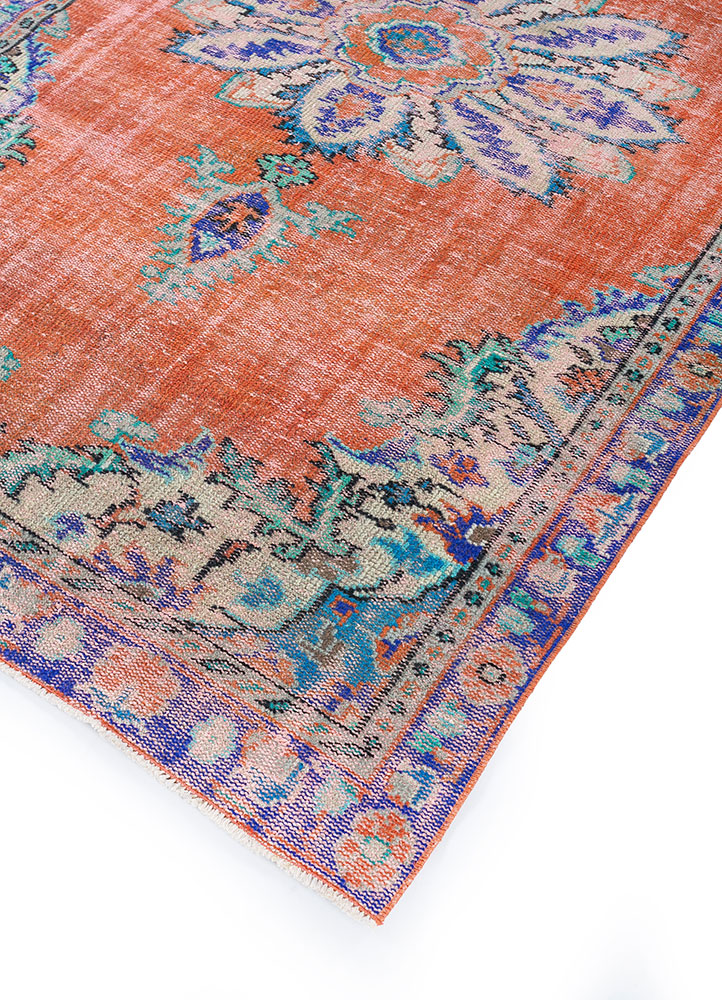 vintage red and orange wool hand knotted Rug - FloorShot