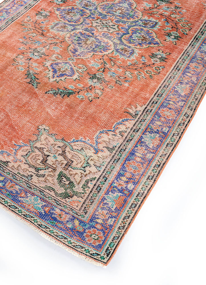 vintage red and orange wool hand knotted Rug - FloorShot