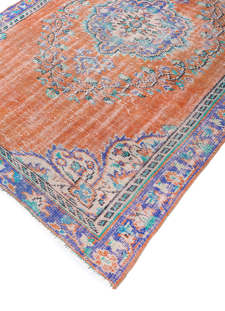 vintage red and orange wool hand knotted Rug - FloorShot