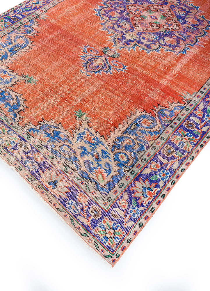 vintage red and orange wool hand knotted Rug - FloorShot