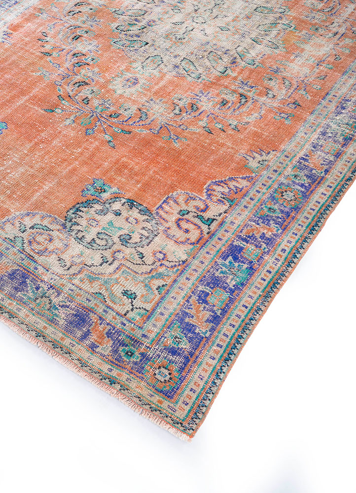 vintage red and orange wool hand knotted Rug - FloorShot