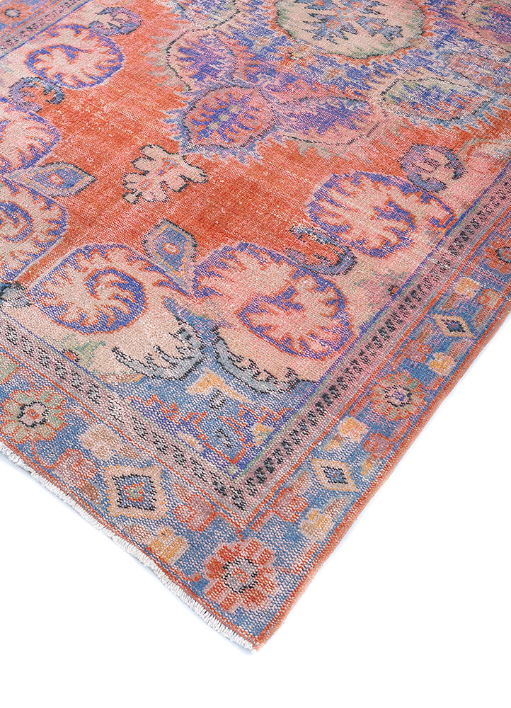 vintage red and orange wool hand knotted Rug - FloorShot