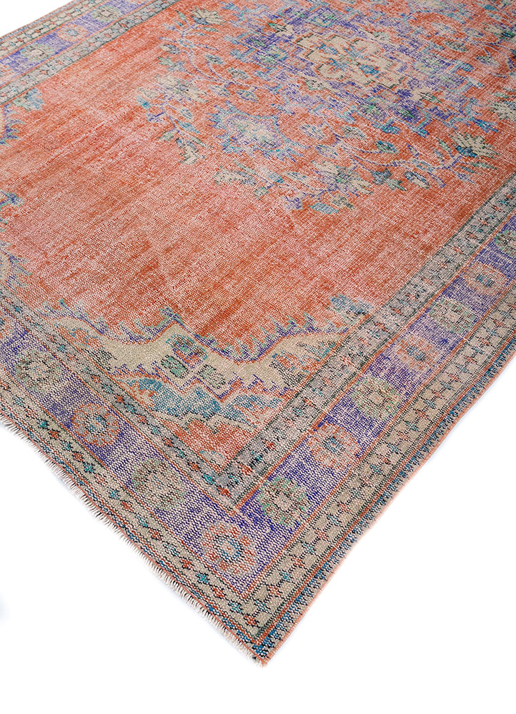 vintage red and orange wool hand knotted Rug - FloorShot