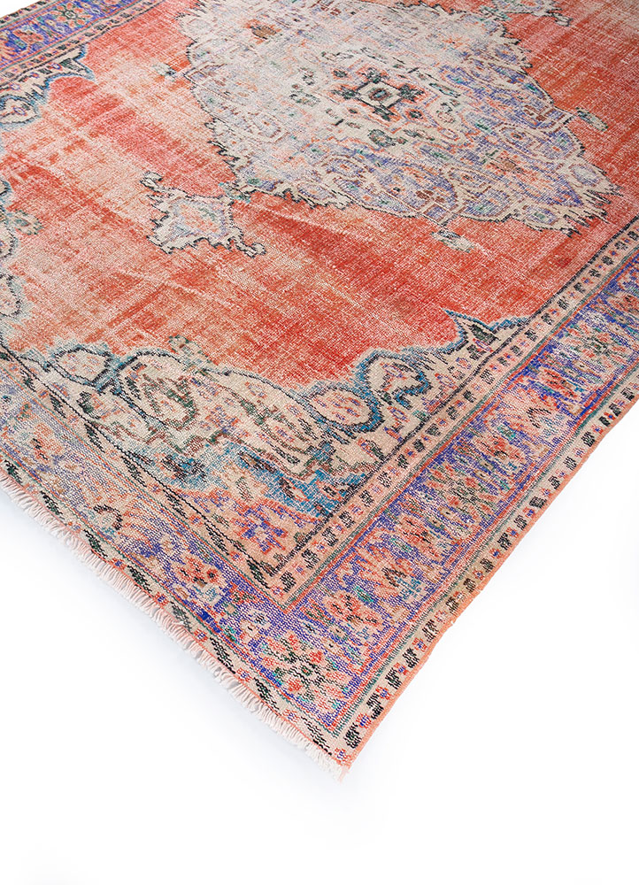 vintage red and orange wool hand knotted Rug - FloorShot