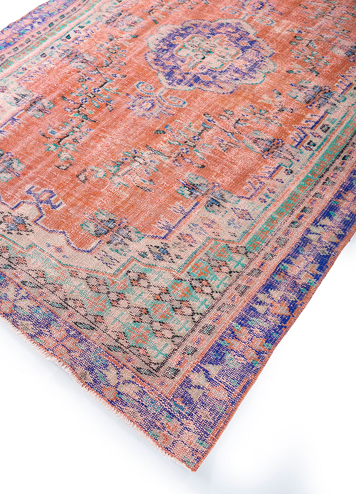 vintage red and orange wool hand knotted Rug - FloorShot