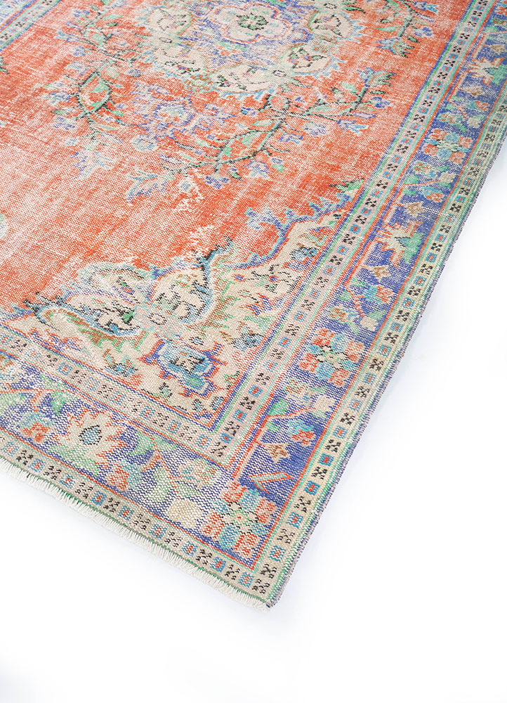 vintage red and orange wool hand knotted Rug - FloorShot