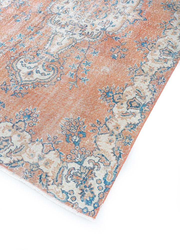 vintage red and orange wool hand knotted Rug - FloorShot
