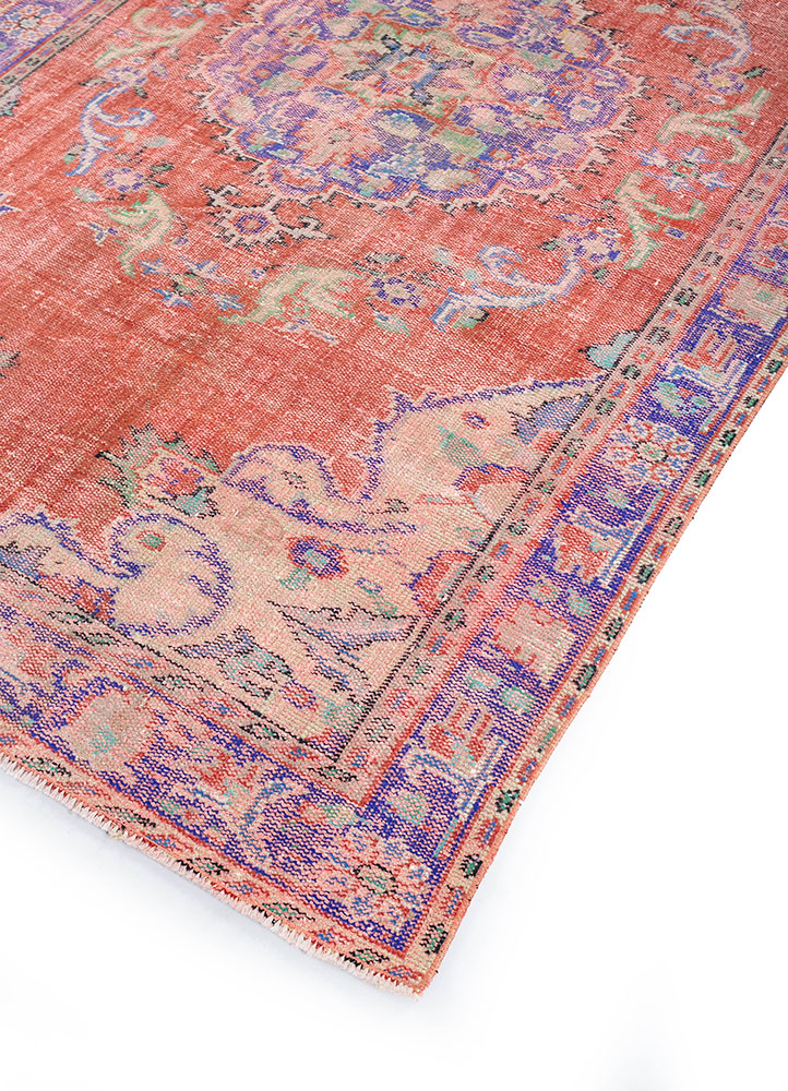 vintage red and orange wool hand knotted Rug - FloorShot