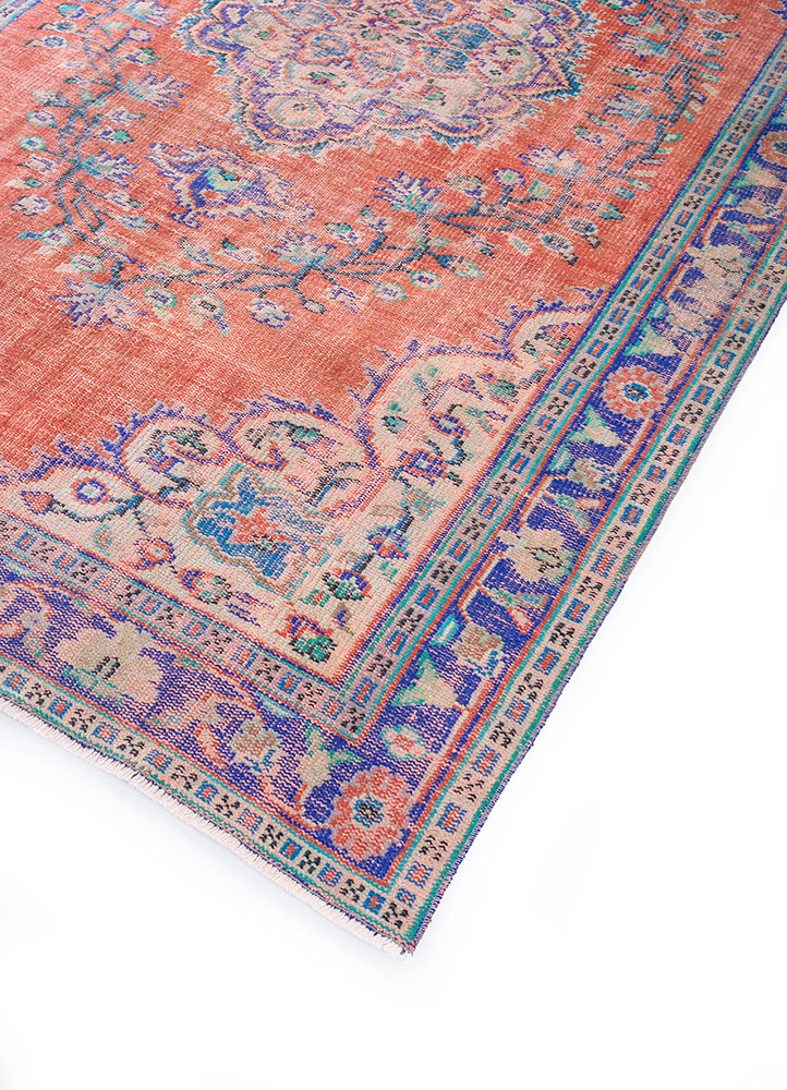 vintage red and orange wool hand knotted Rug - FloorShot