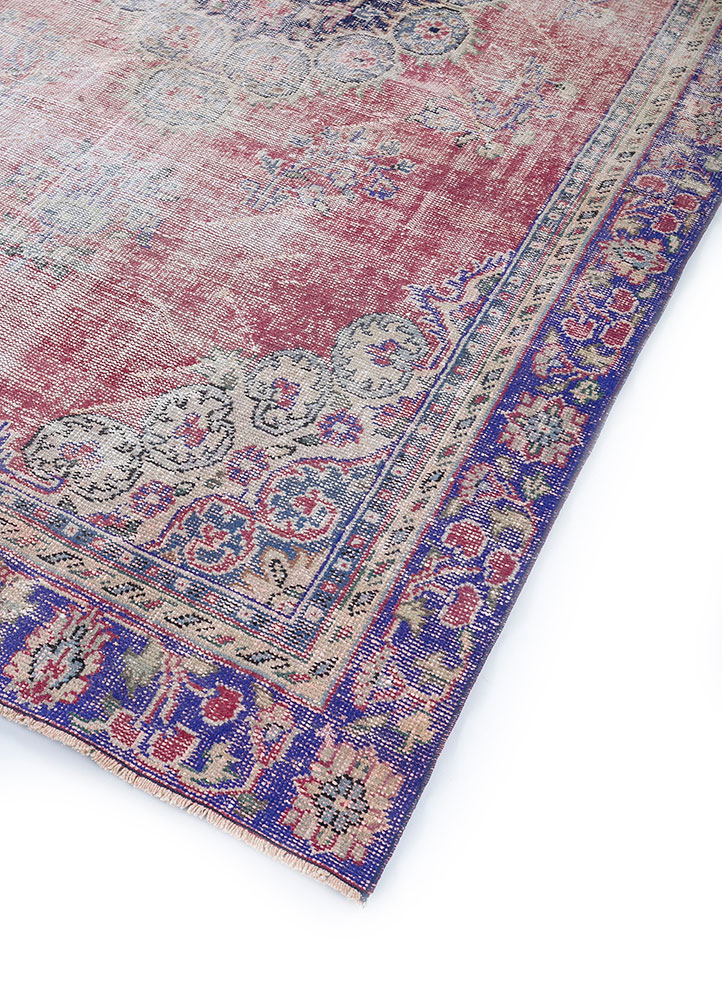 vintage red and orange wool hand knotted Rug - FloorShot