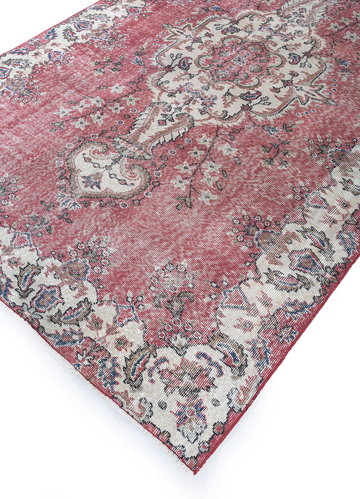 vintage red and orange wool hand knotted Rug - FloorShot