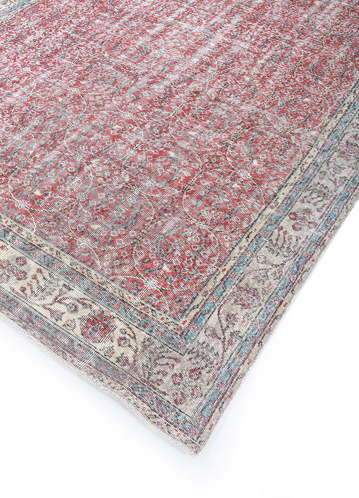 vintage red and orange wool hand knotted Rug - FloorShot
