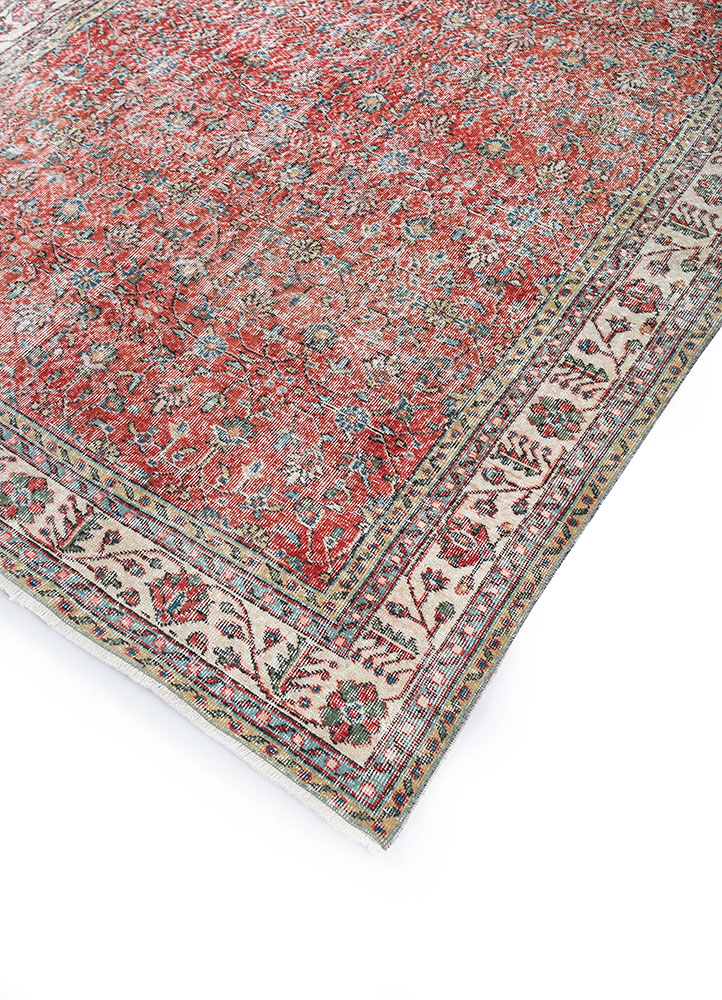 vintage red and orange wool hand knotted Rug - FloorShot