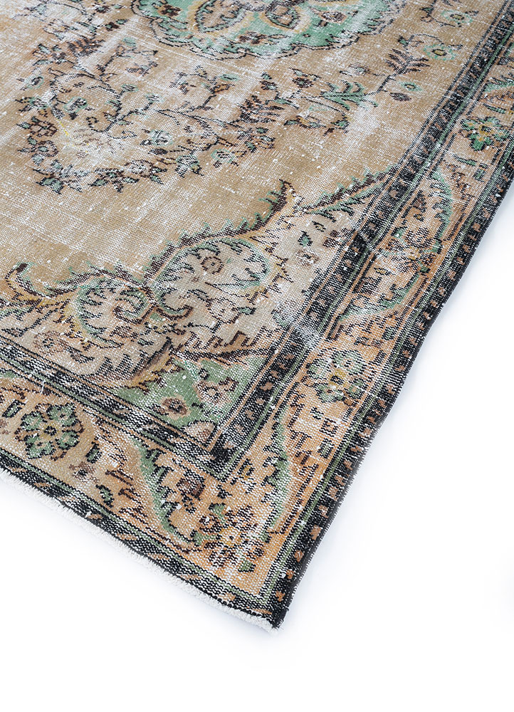 vintage beige and brown wool hand knotted Rug - FloorShot