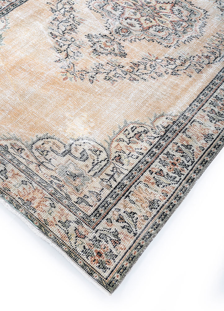 vintage gold wool hand knotted Rug - FloorShot