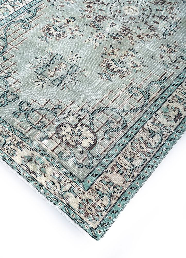 vintage blue wool hand knotted Rug - FloorShot