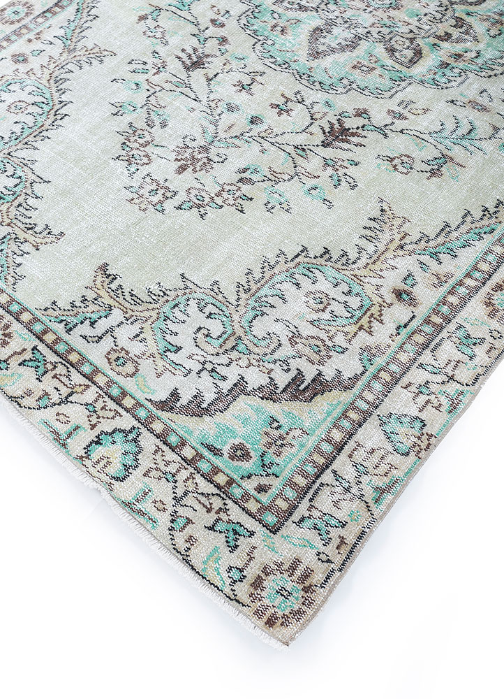 vintage green wool hand knotted Rug - FloorShot