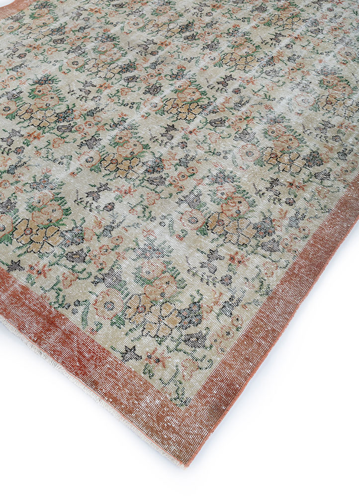 vintage beige and brown wool hand knotted Rug - FloorShot