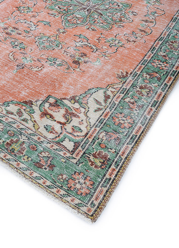 vintage red and orange wool hand knotted Rug - FloorShot