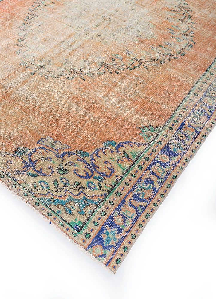 vintage red and orange wool hand knotted Rug - FloorShot
