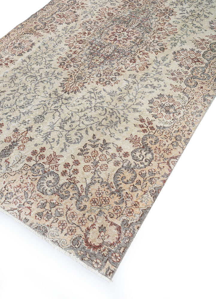 vintage beige and brown wool hand knotted Rug - FloorShot