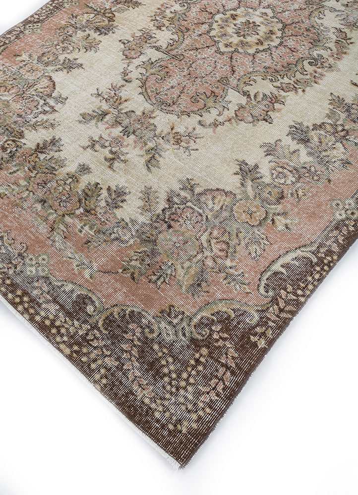 vintage beige and brown wool hand knotted Rug - FloorShot