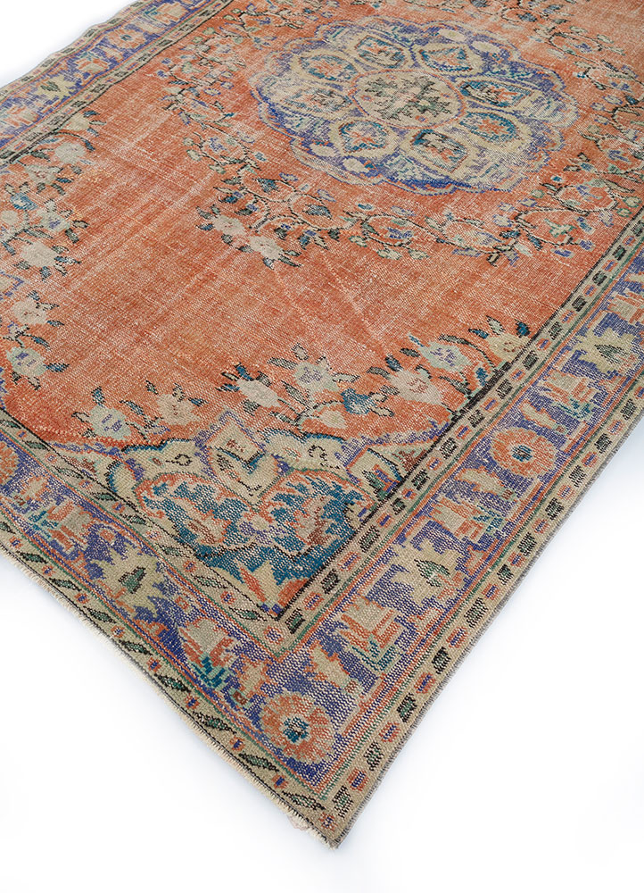 vintage red and orange wool hand knotted Rug - FloorShot