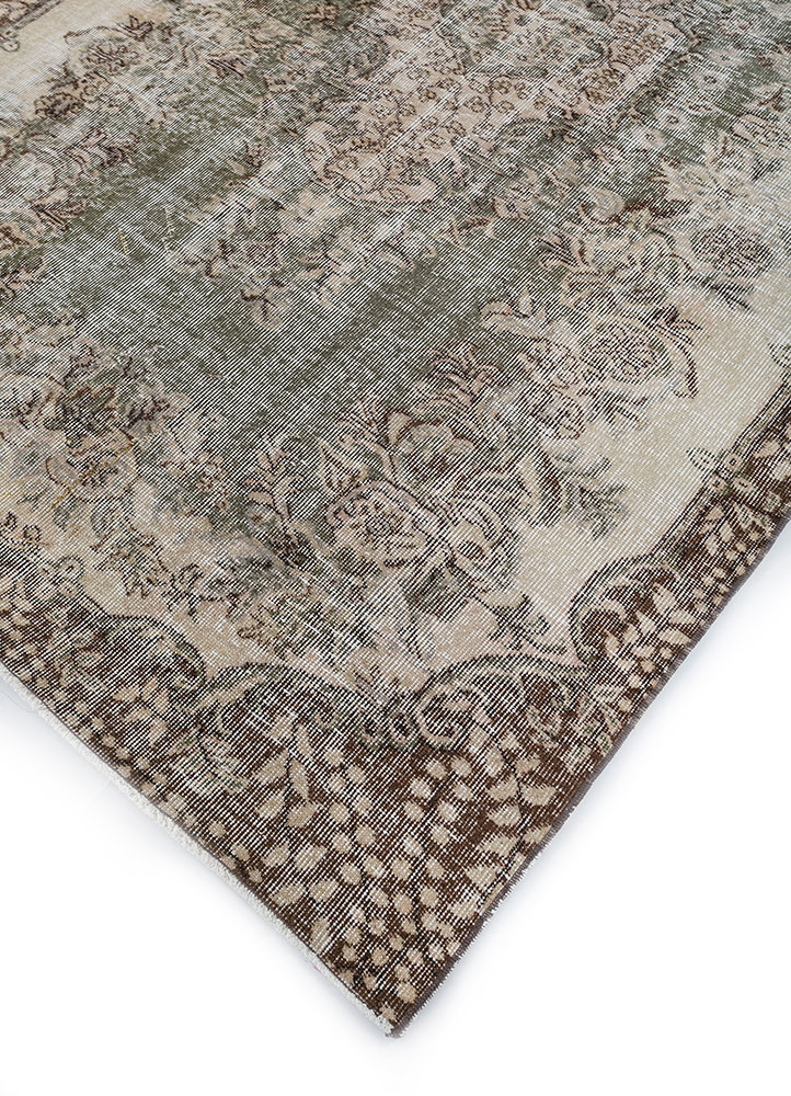 vintage beige and brown wool hand knotted Rug - FloorShot