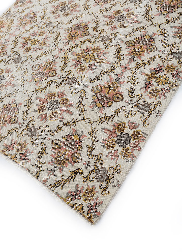 vintage beige and brown wool hand knotted Rug - FloorShot