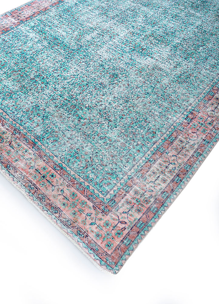 vintage green wool hand knotted Rug - FloorShot
