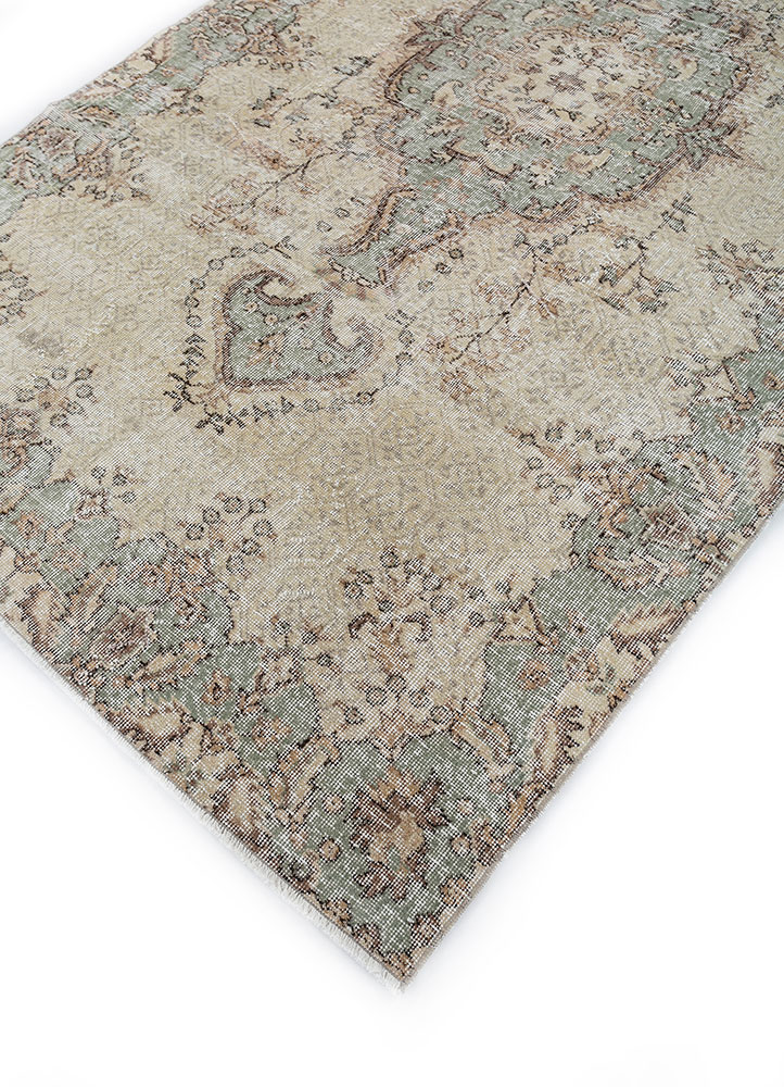 vintage gold wool hand knotted Rug - FloorShot