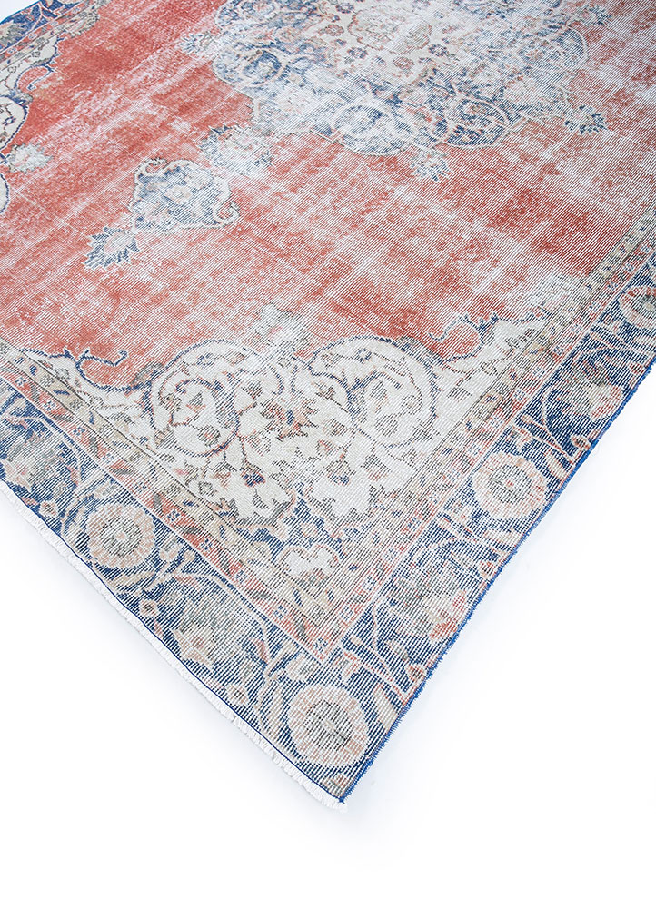 vintage red and orange wool hand knotted Rug - FloorShot