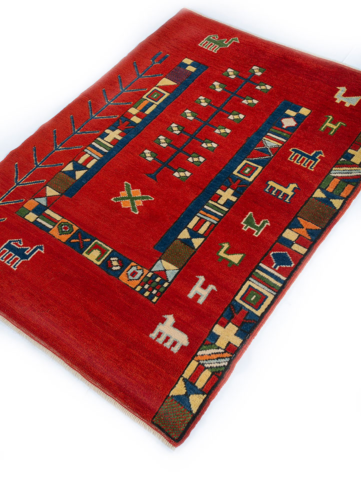 nuray red and orange wool hand knotted Rug - FloorShot