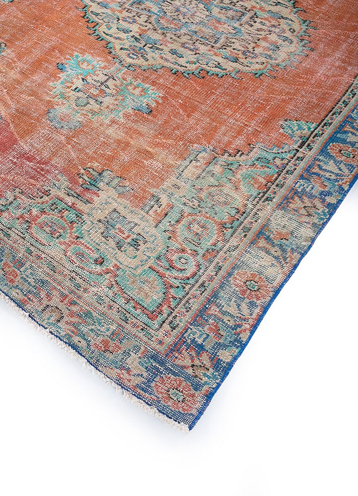 vintage red and orange wool hand knotted Rug - FloorShot