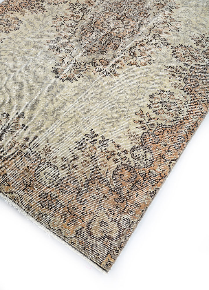 vintage gold wool hand knotted Rug - FloorShot
