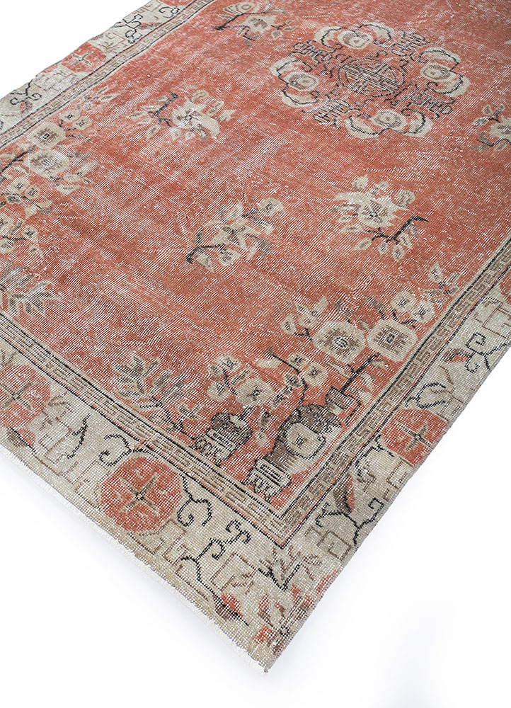 vintage red and orange wool hand knotted Rug - FloorShot