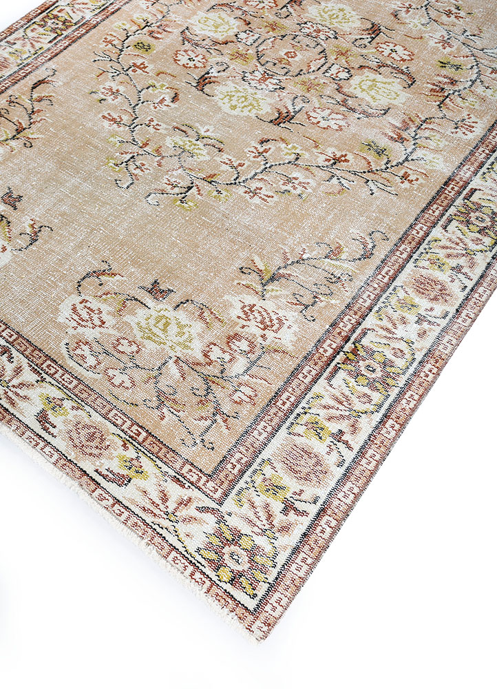 vintage beige and brown wool hand knotted Rug - FloorShot