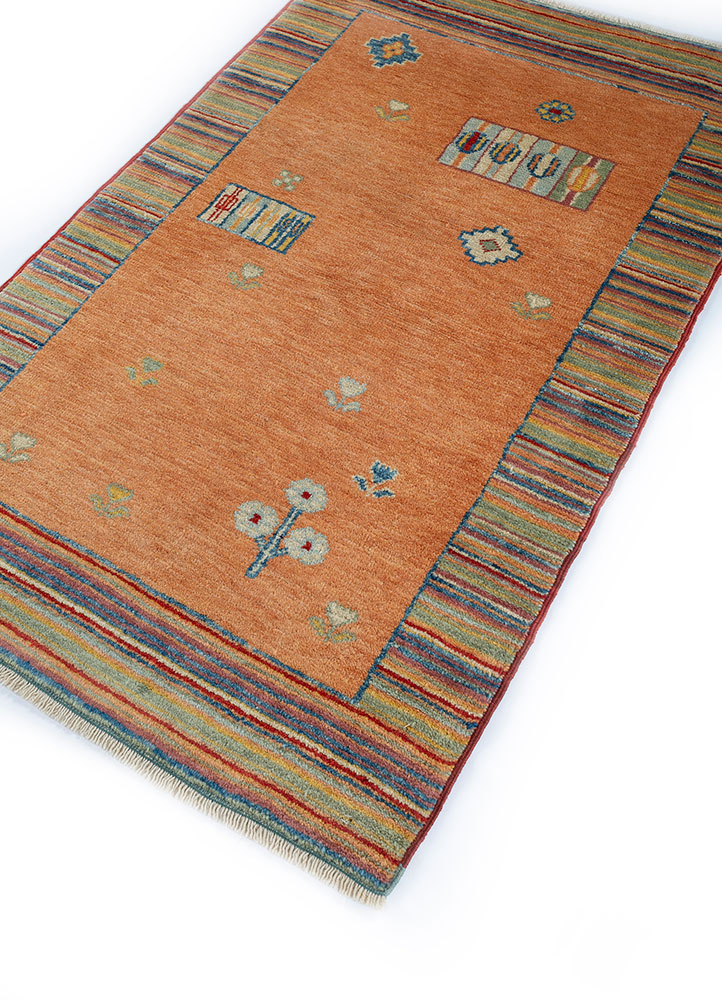 nuray red and orange wool hand knotted Rug - FloorShot