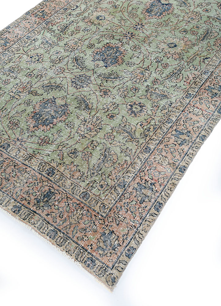 vintage green wool hand knotted Rug - FloorShot
