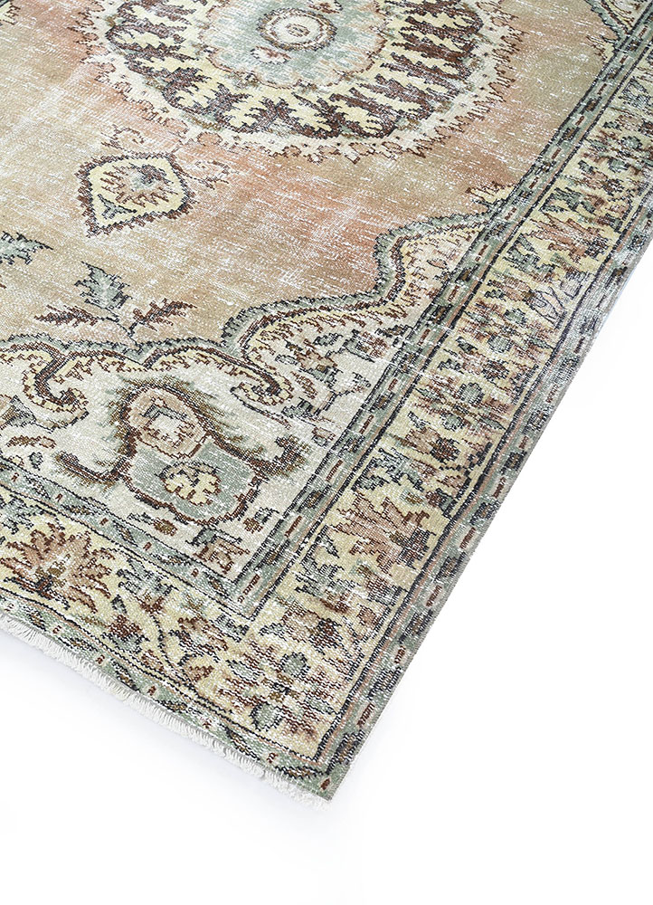 vintage beige and brown wool hand knotted Rug - FloorShot