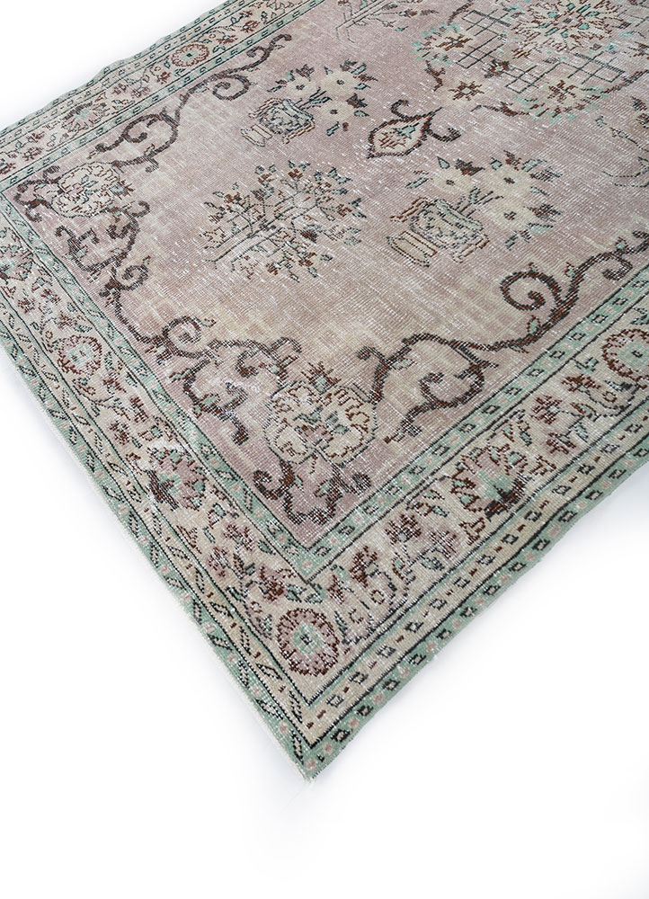 vintage pink and purple wool hand knotted Rug - FloorShot